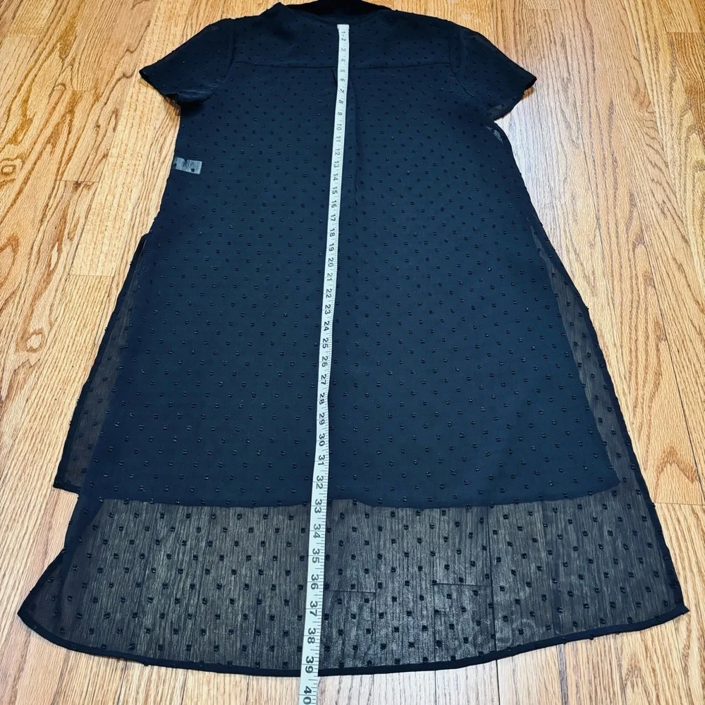 Elle black sheer button up high low short sleeve relaxed long shirt duster Small